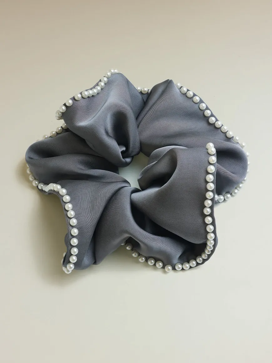 Beaded Edge Scrunchie Dark Grey
