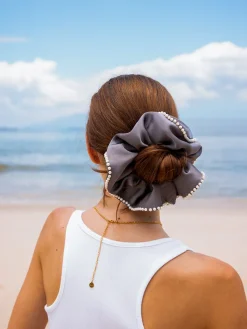 Beaded Edge Scrunchie Dark Grey
