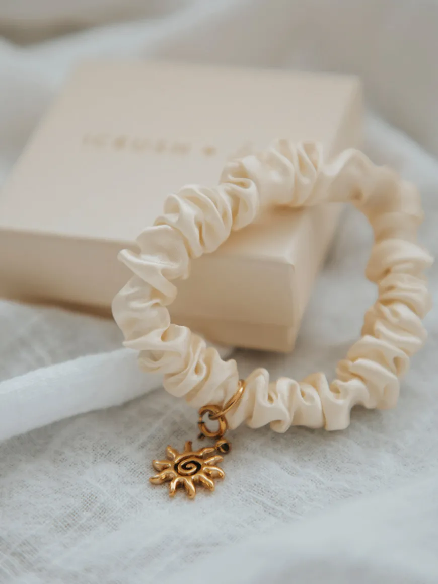 Blissful Pure Silk Scrunchie Cream White