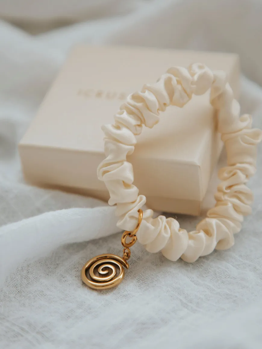 Blissful Pure Silk Scrunchie Cream White