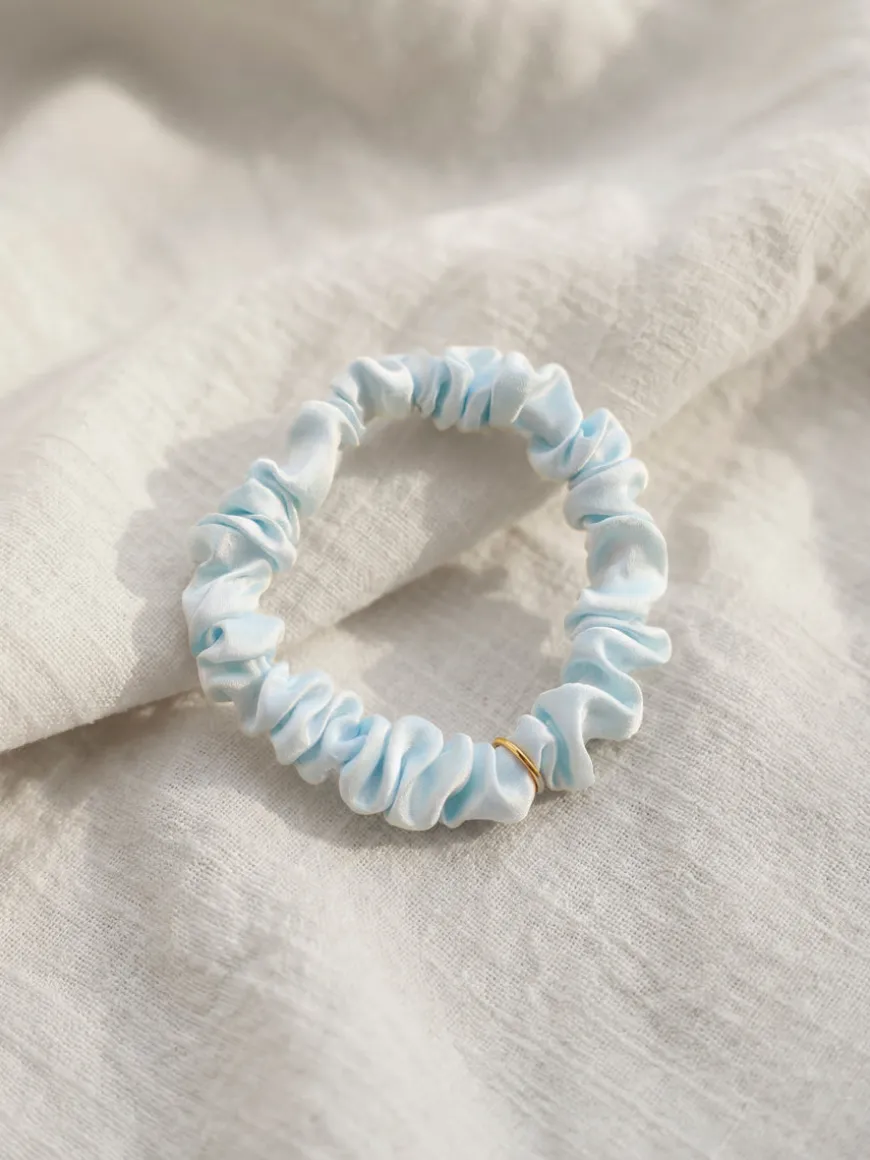 Blissful Pure Silk Scrunchie Cream Blue