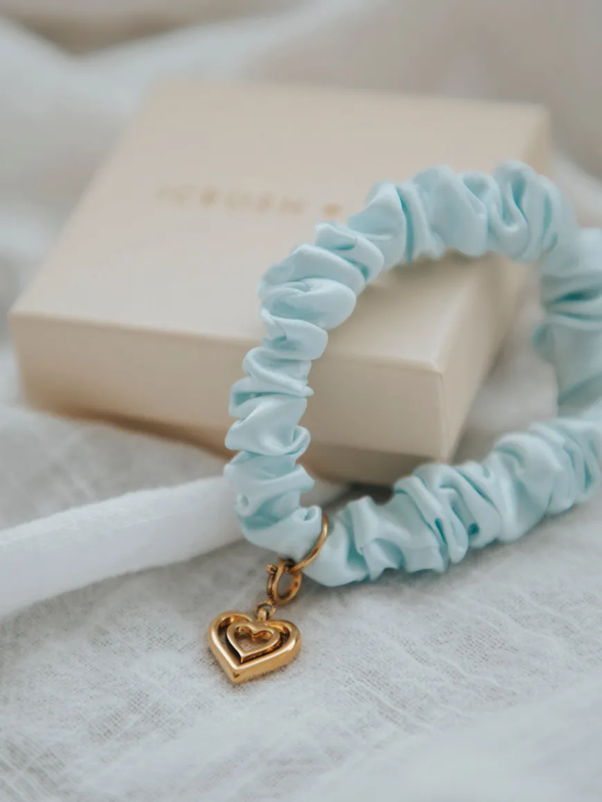 Blissful Pure Silk Scrunchie Cream Blue