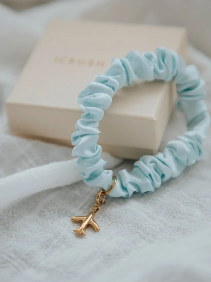 Blissful Pure Silk Scrunchie Cream Blue