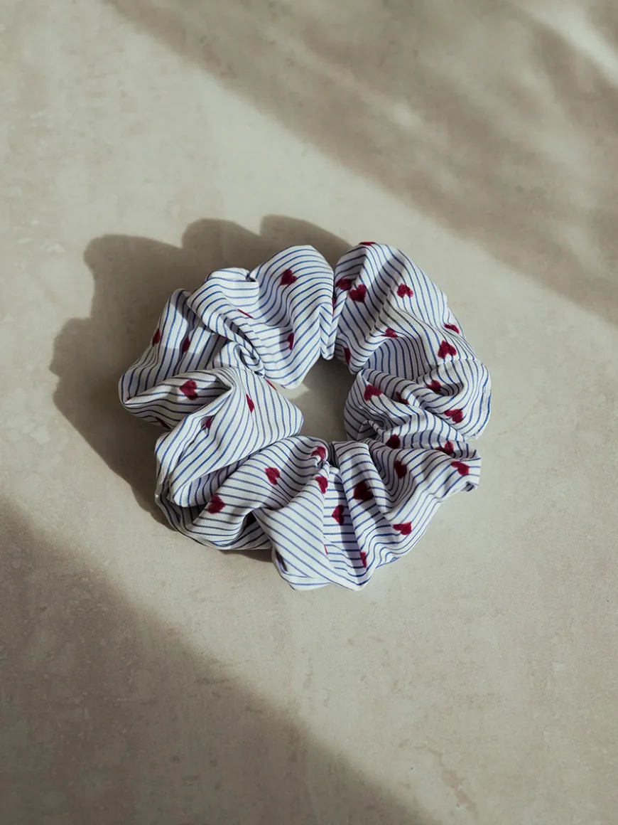 Charming Hearts Navy-striped Scrunchie