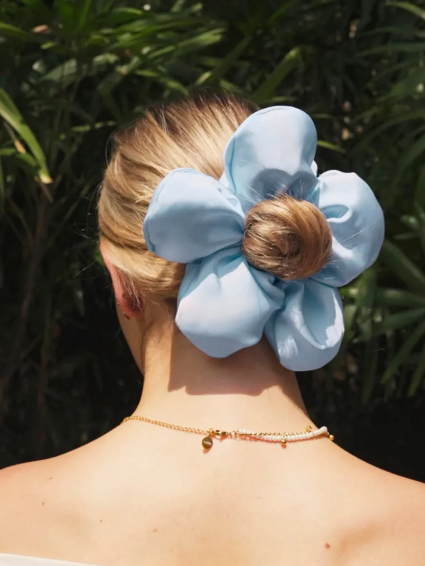 Cream Blossom Blue Scrunchie