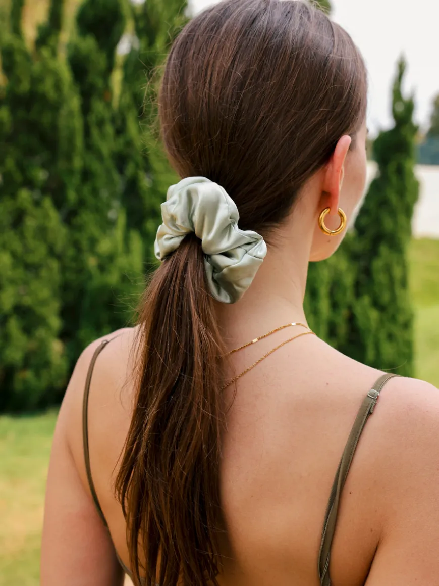 Fluffy Touch Pure Silk Scrunchie Greenish Grey