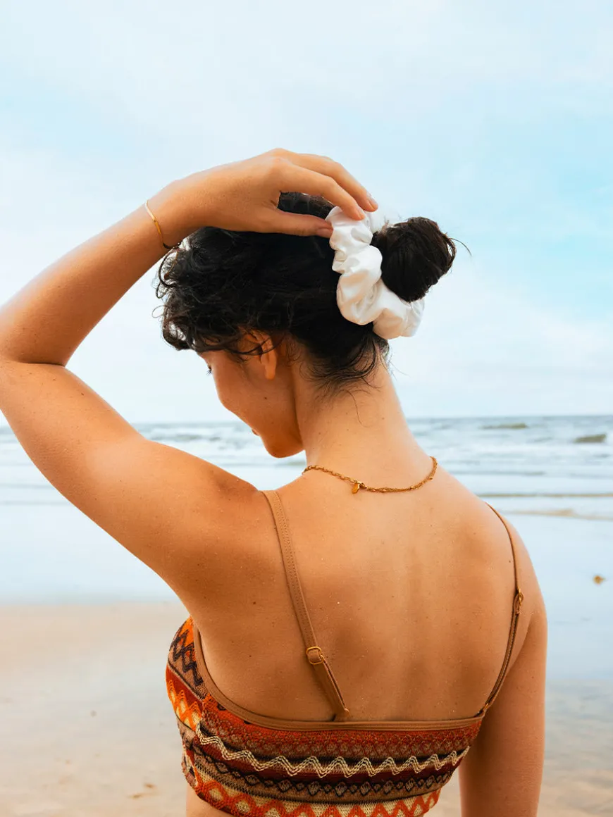 Fluffy Touch Pure Silk Scrunchie White