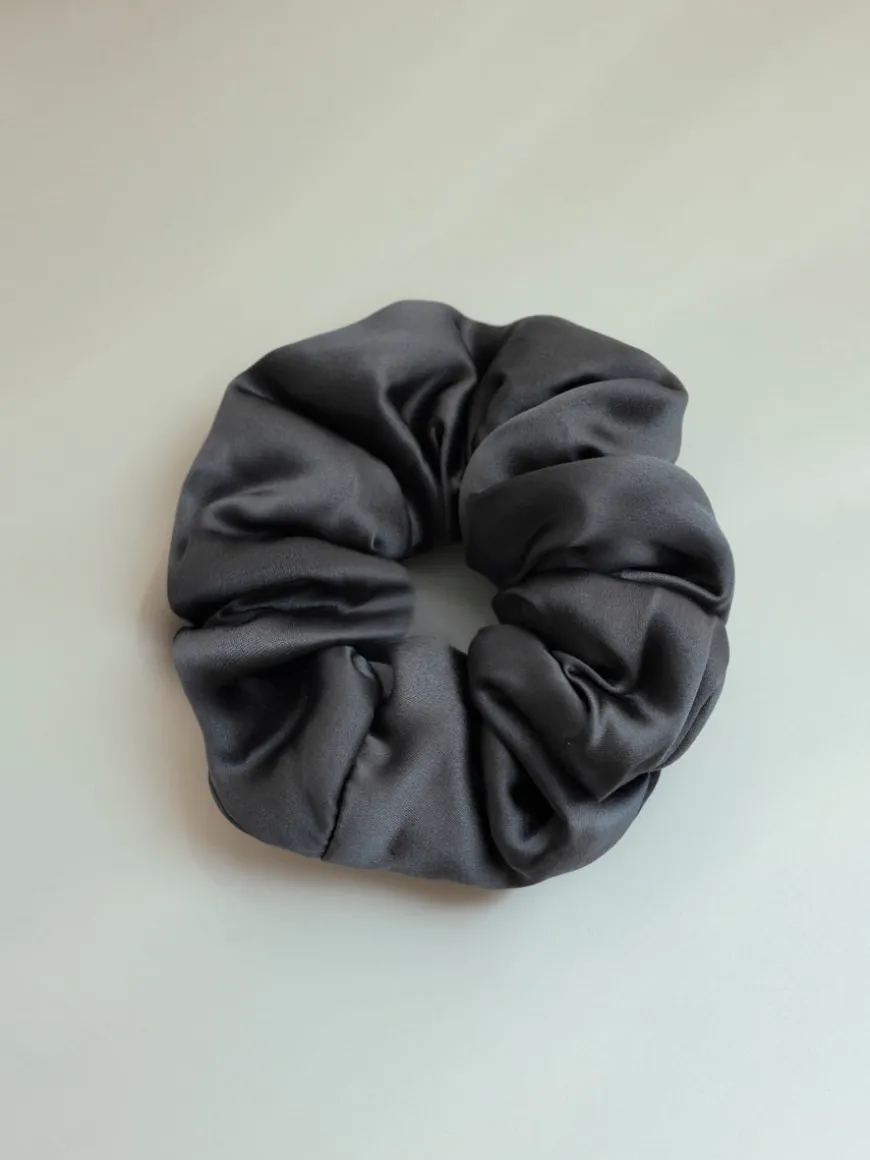 Fluffy Touch Pure Silk Scrunchie Dark Grey