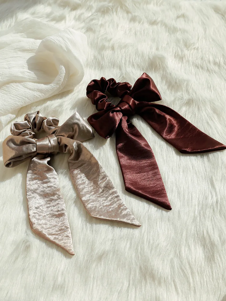 Graceful Bow Khaki Scrunchie