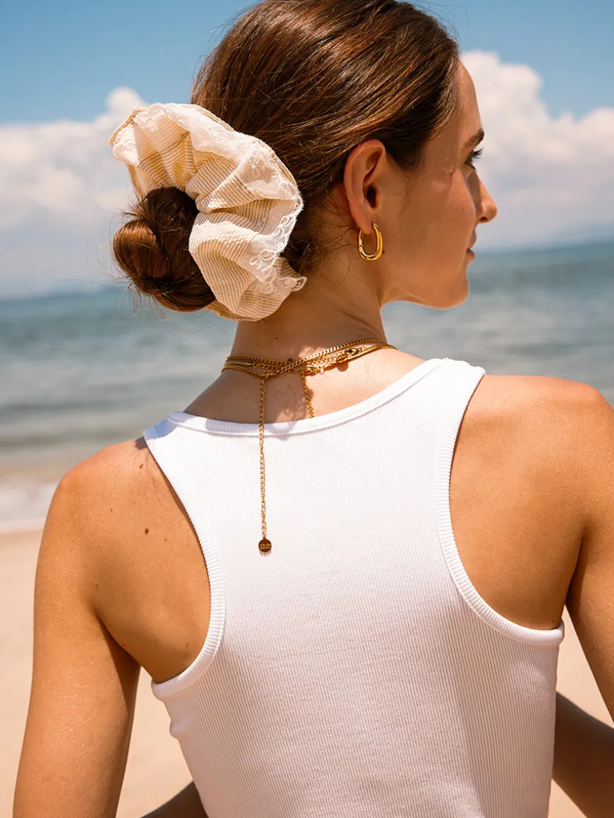 Lace Bow Scrunchie Light Yellow