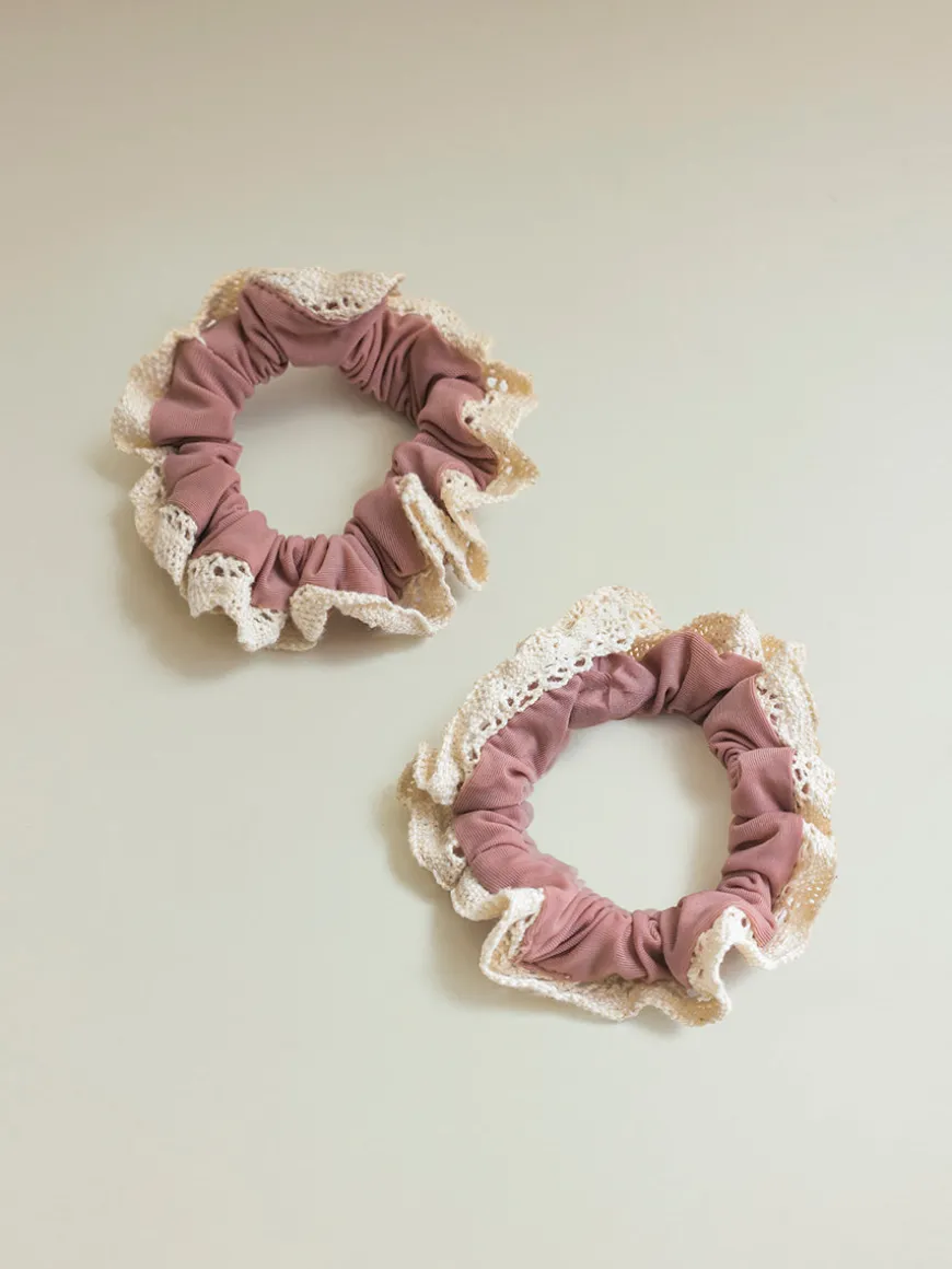 Lace Kiss Set Scrunchie Peach Pink