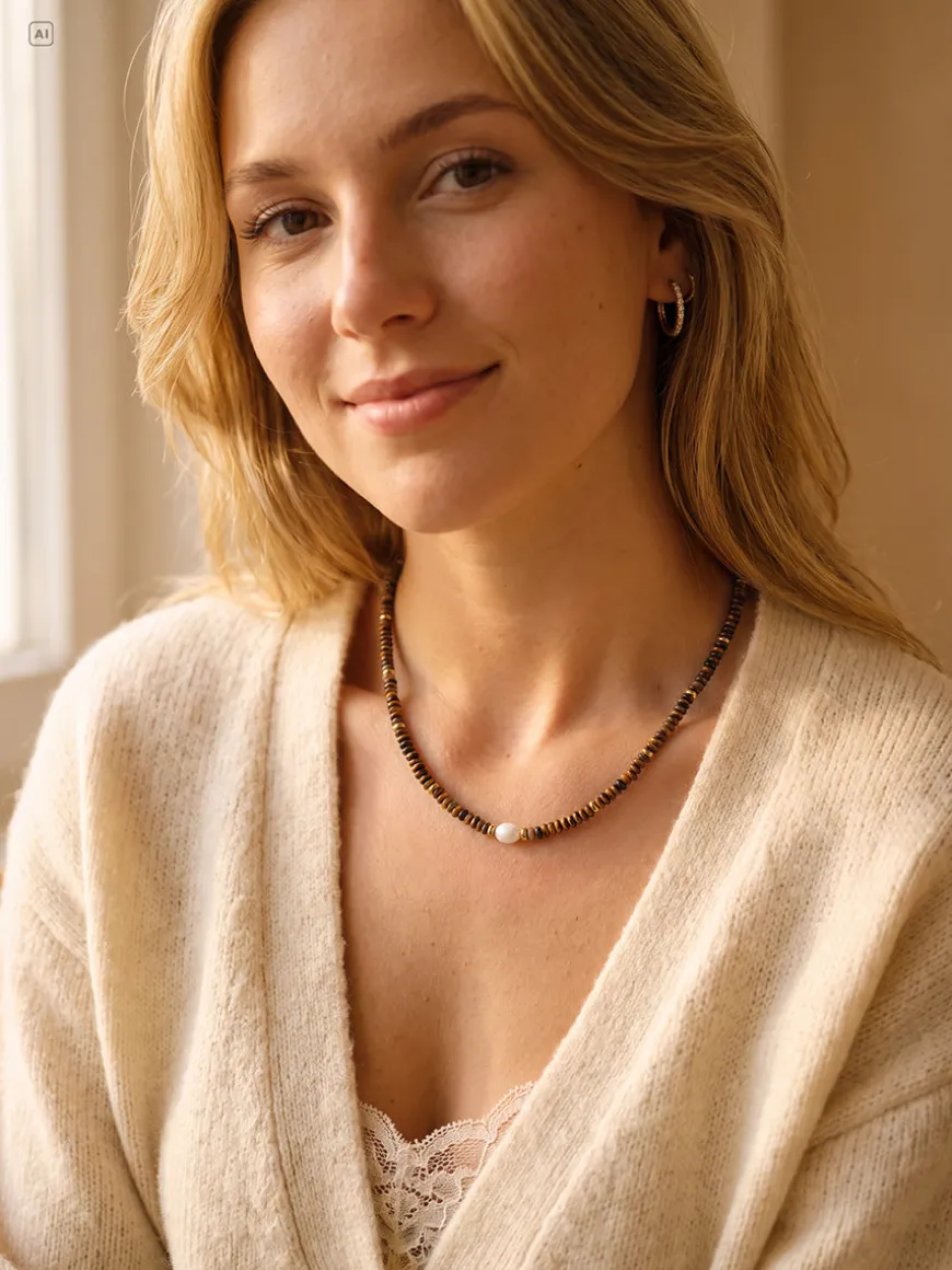 Pearl Dawn Tiger's Eye Kette