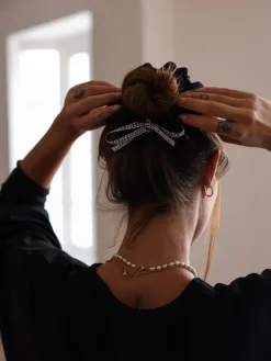 Shiny Pearl Black Scrunchie