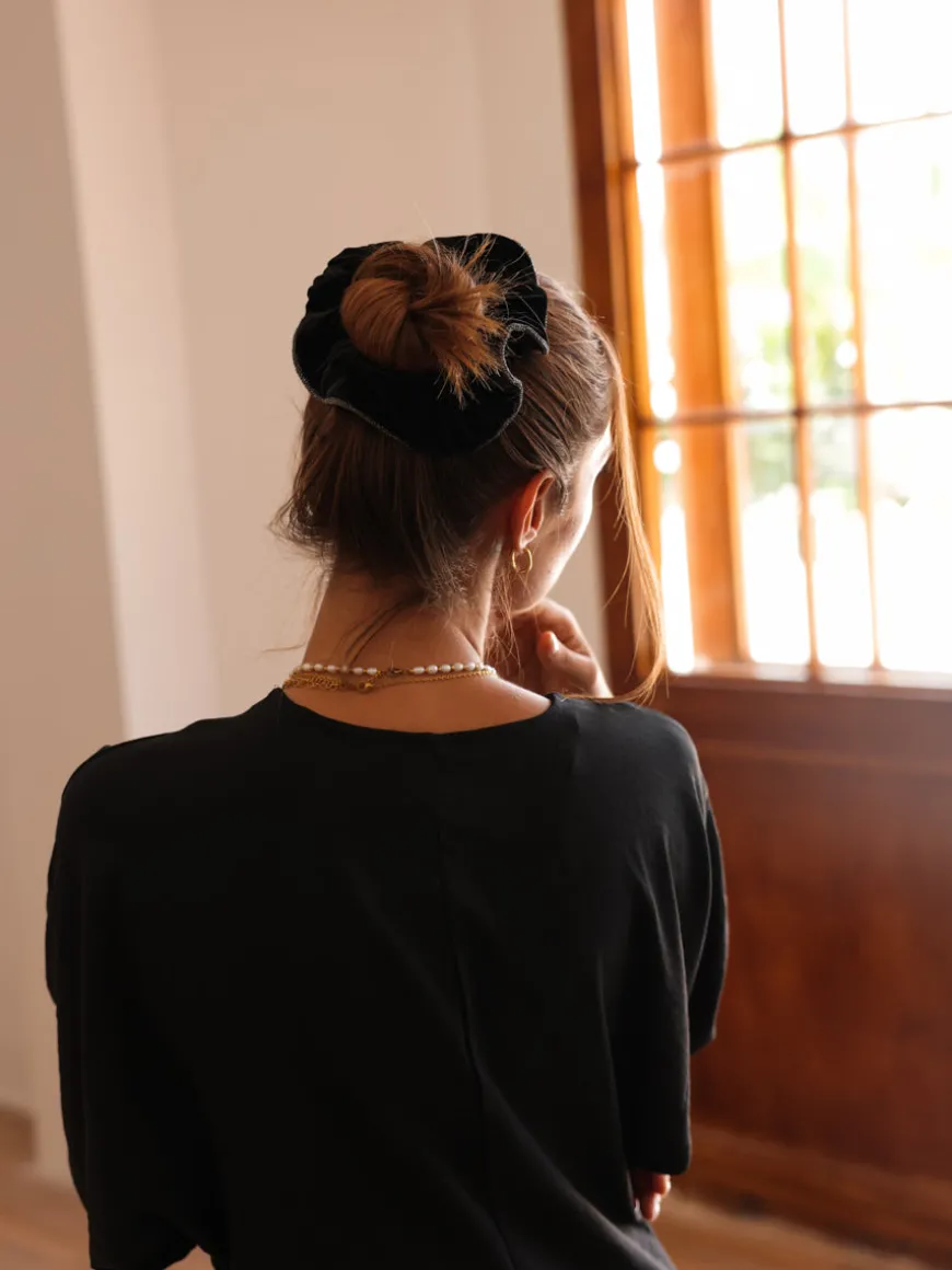 Velvet Glitter Black Scrunchie
